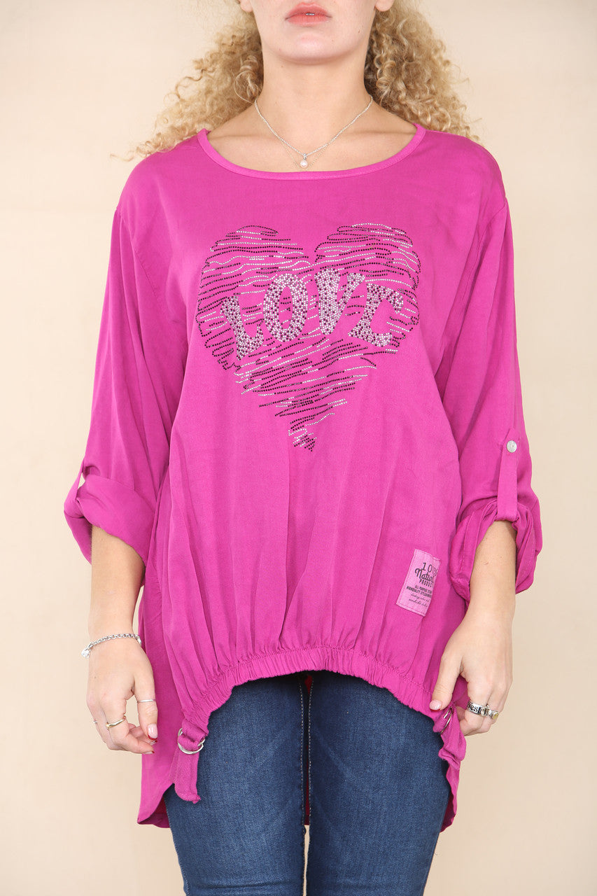 LOVE DIAMANTE HEART TOP CERISE