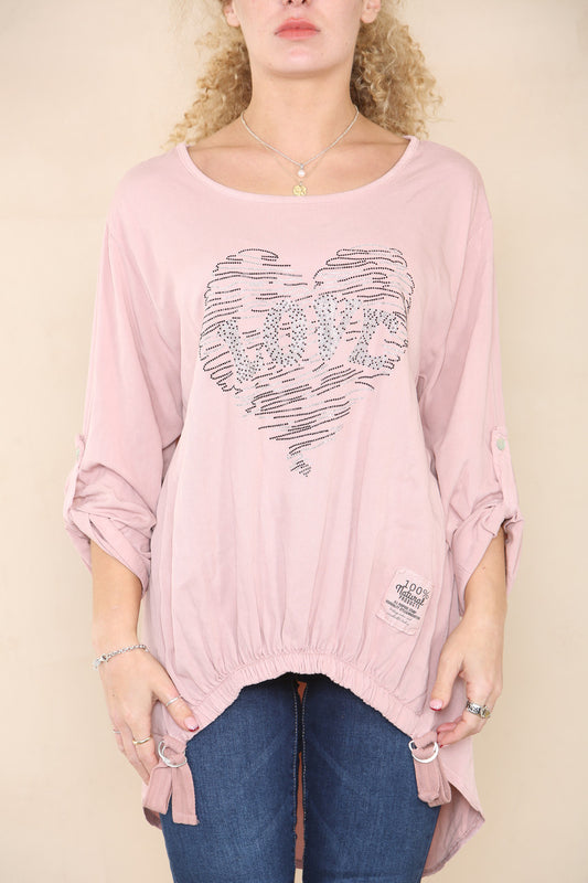 LOVE DIAMANTE HEART TOP DUSTY PINK