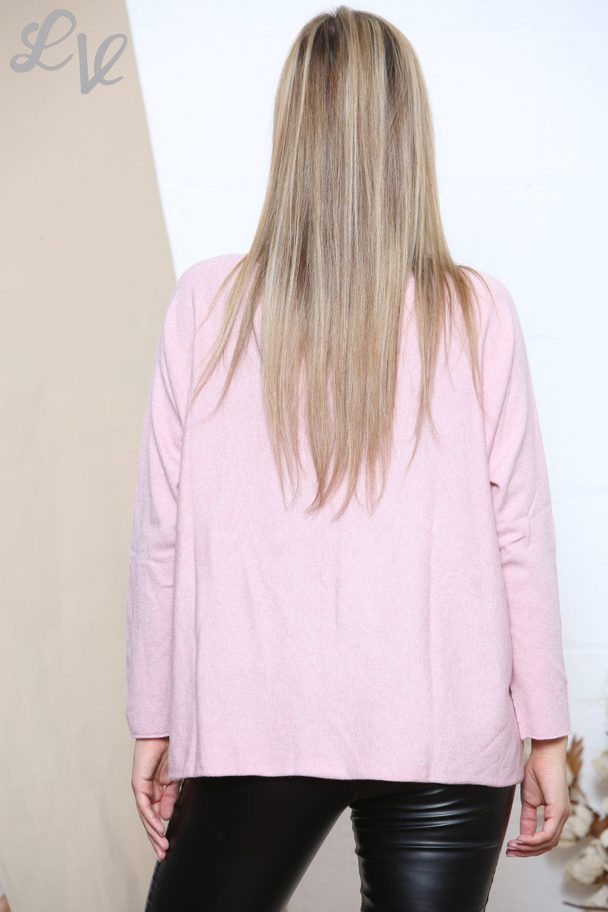 Ladies Leopard Diamante Heart Jumper Top Dusty Pink