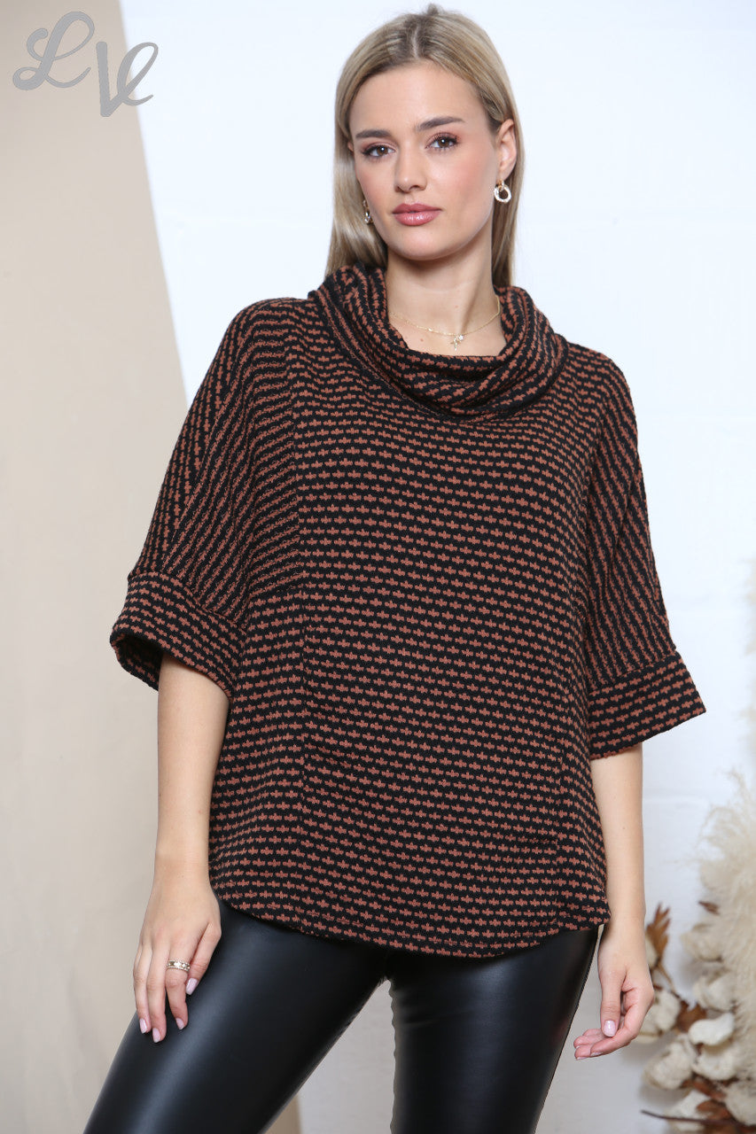 Ladies Cowl Neck Colour Fleck Knit Jumper Top Rust