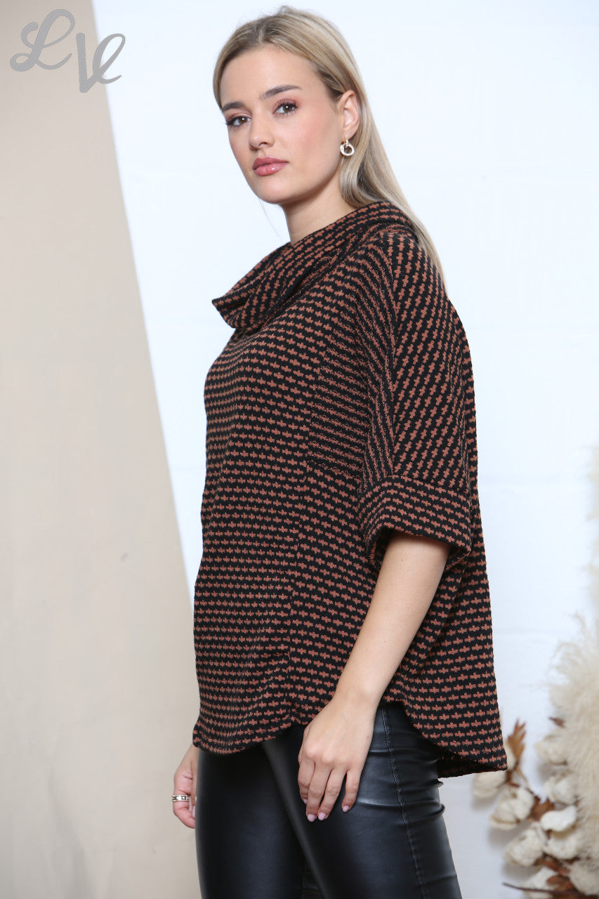 Ladies Cowl Neck Colour Fleck Knit Jumper Top Rust