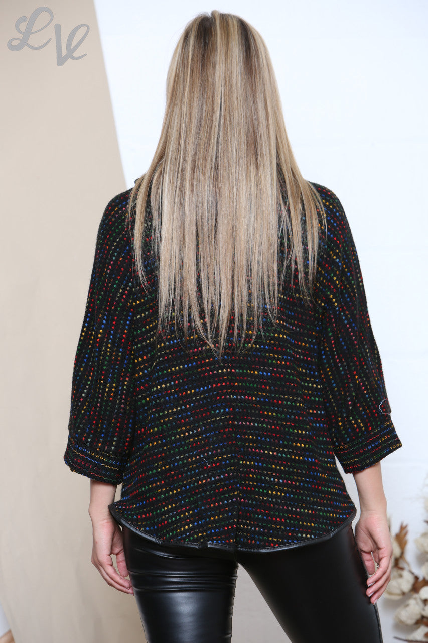 Ladies Multicoloured Dot Brick Print Cowl Neck Jumper Black