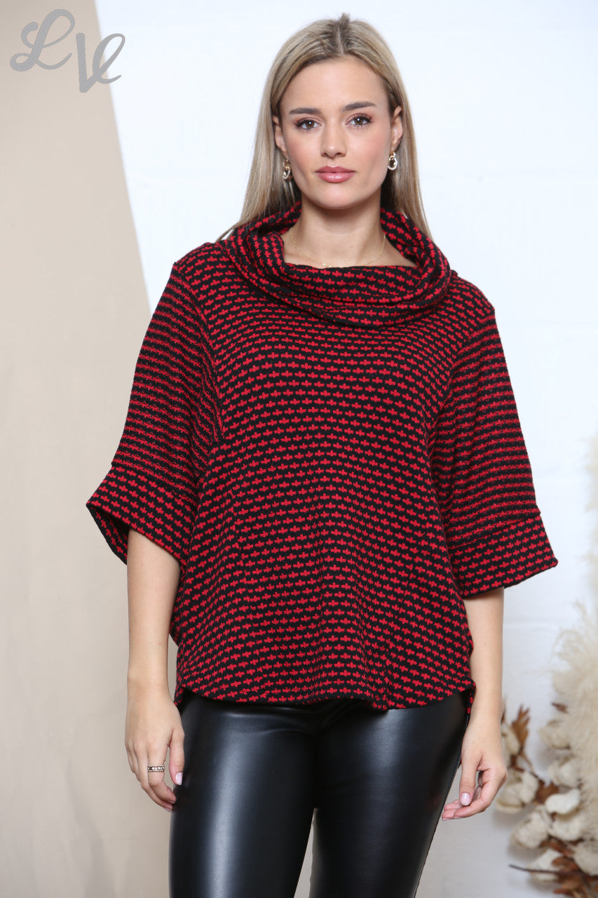Ladies Cowl Neck Colour Fleck Knit Jumper Top Burgundy