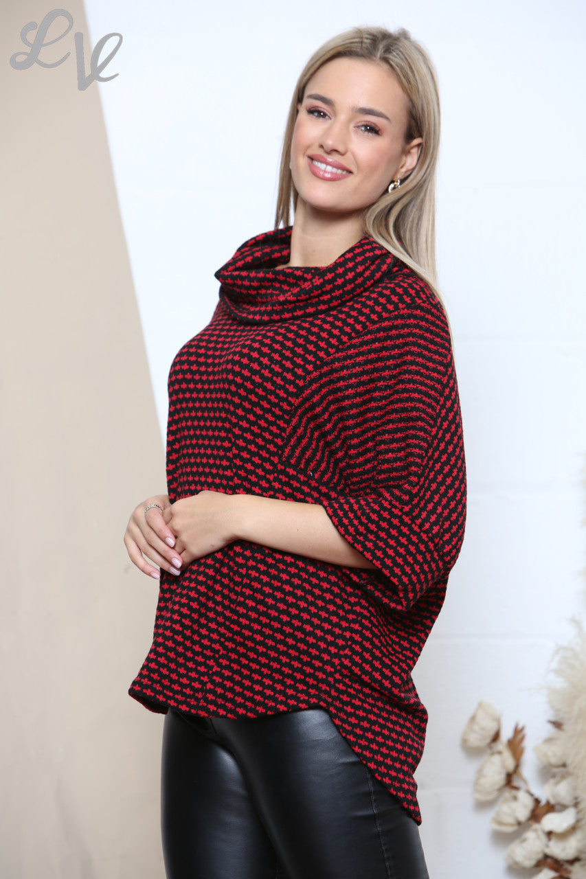 Ladies Cowl Neck Colour Fleck Knit Jumper Top Burgundy