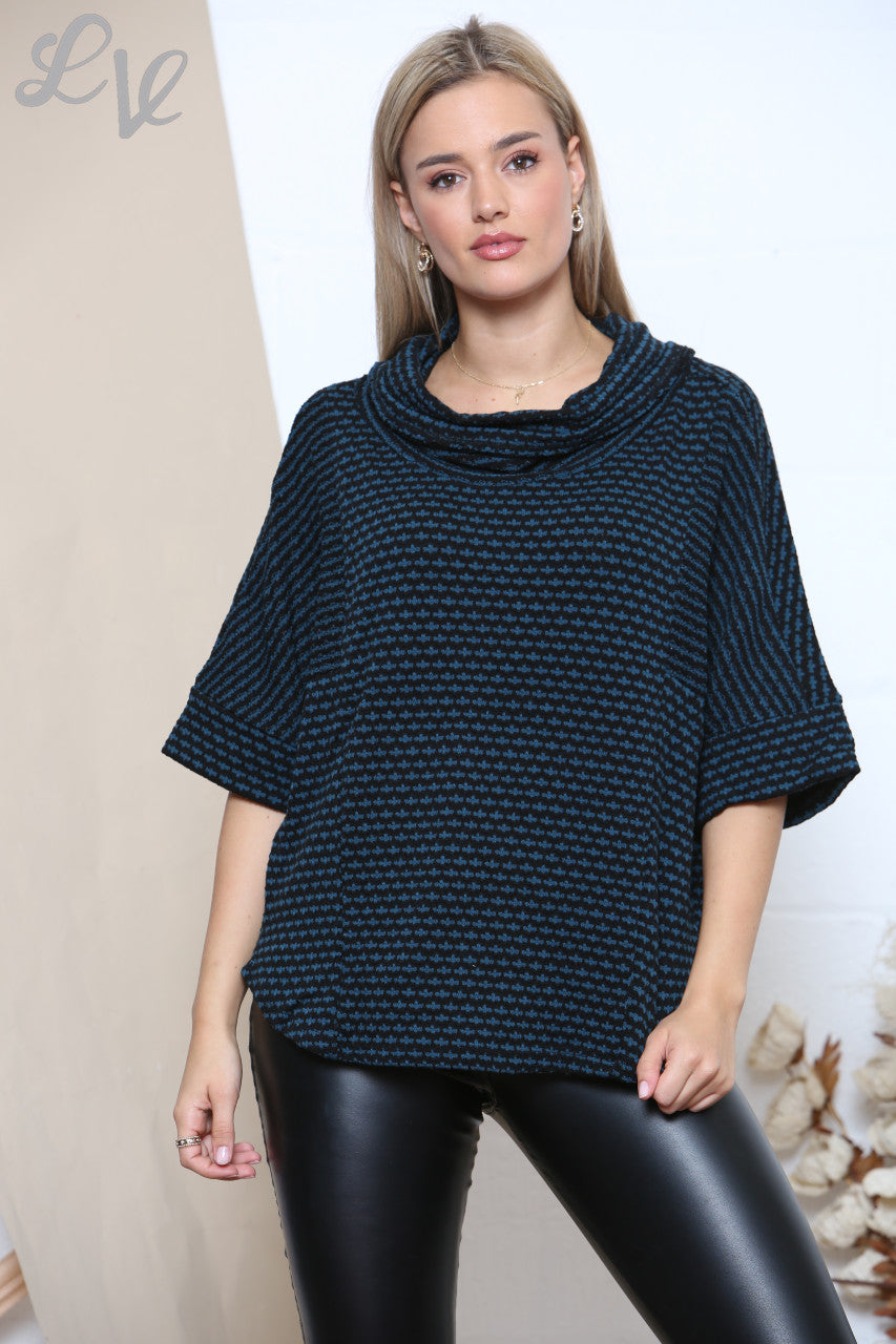 Ladies Cowl Neck Colour Fleck Knit Jumper Top Teal
