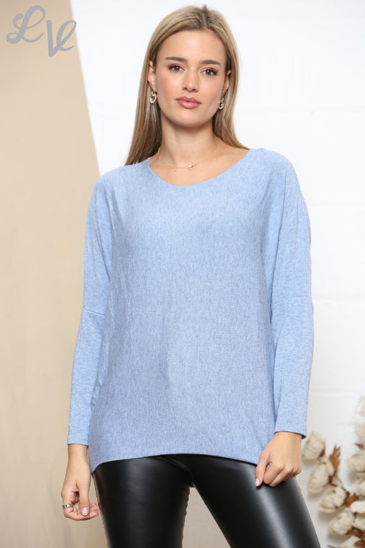 Copy of Ladies Plain Fine Knit Jumper Top Sky Blue