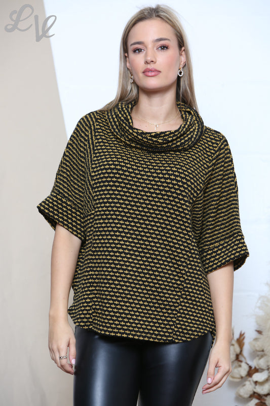 Dames Coltrui Kleur Fleck Gebreide Jumper Top Mosterd