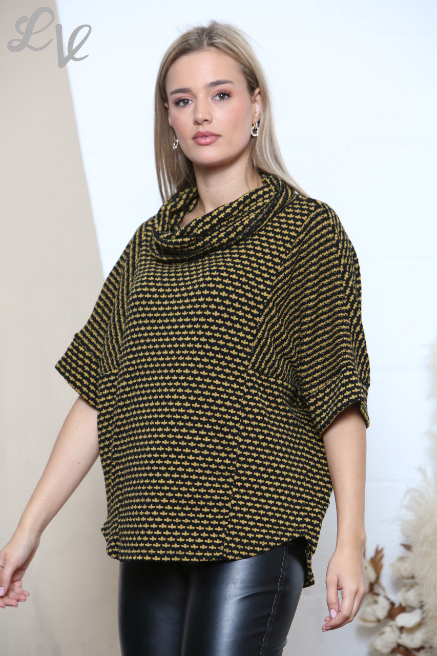 Ladies Cowl Neck Colour Fleck Knit Jumper Top Mustard