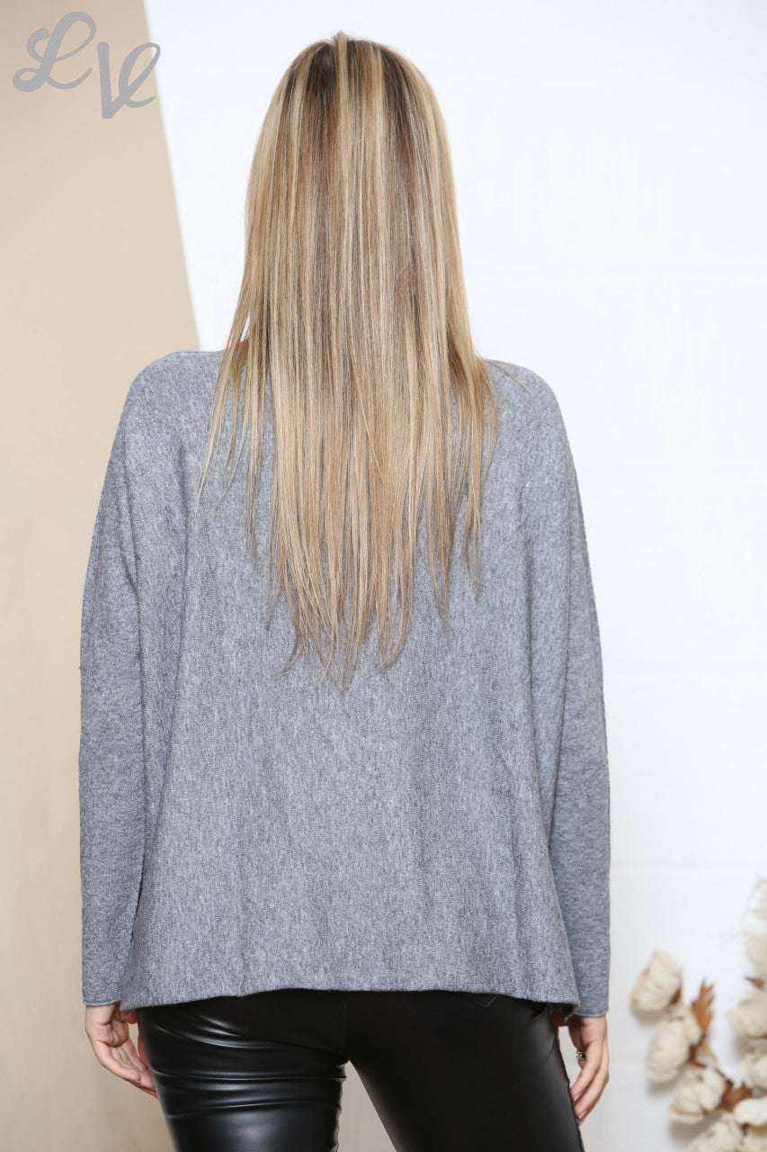 Ladies Leopard Diamante Heart Jumper Top Grey