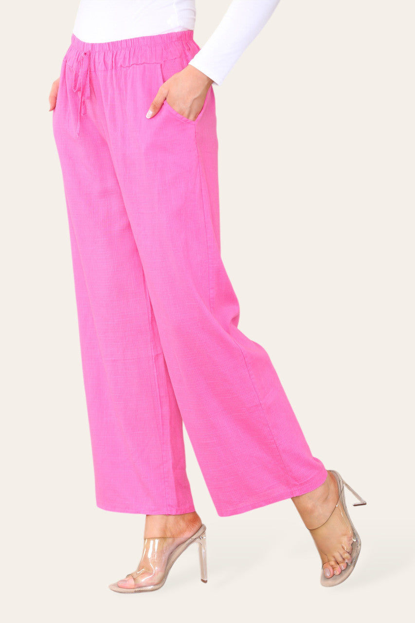 ELASTICATED WAIST COTTON LINEN TROUSERS CERISE