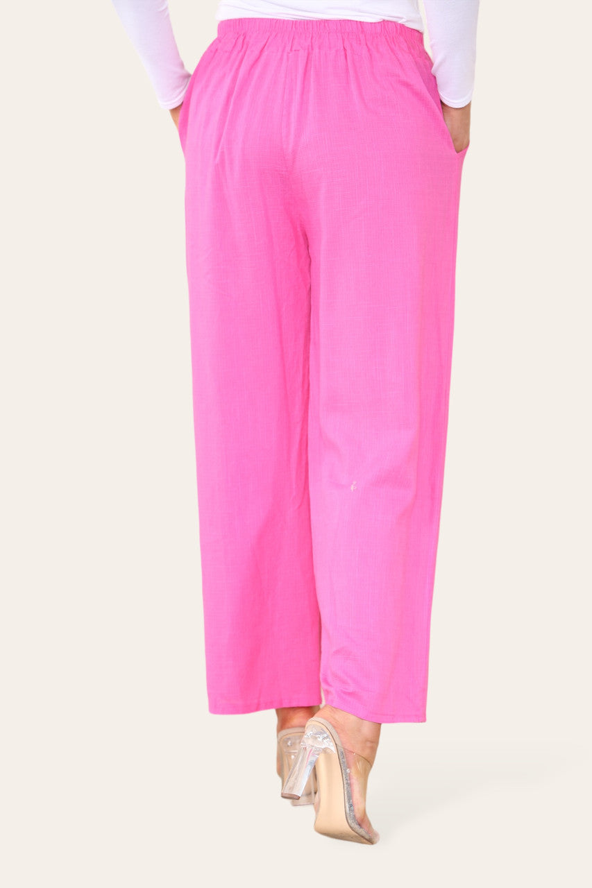ELASTICATED WAIST COTTON LINEN TROUSERS CERISE