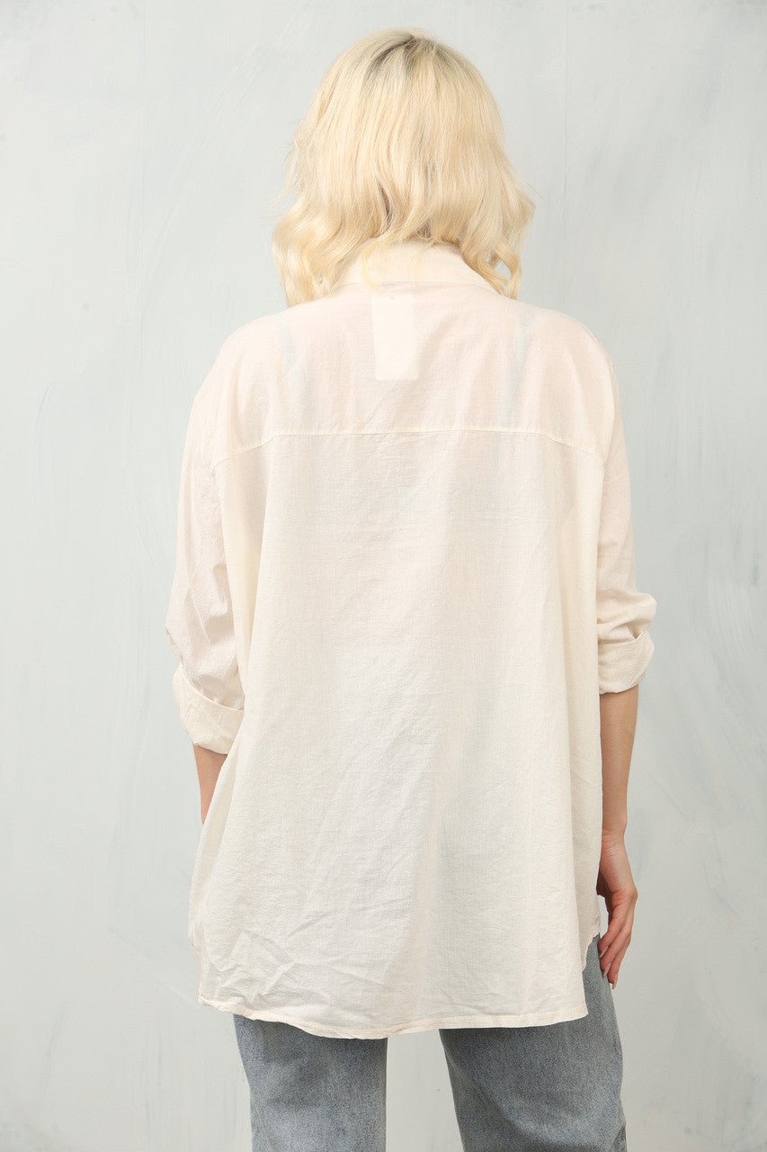 EMBROIDERY SUNFLOWER SHIRT TOP - STONE