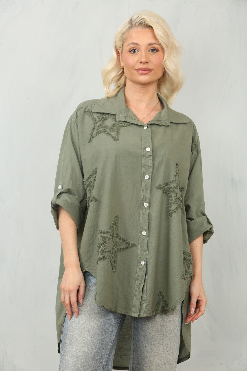 OVERHEMD MET STERBORDUURSEL - KHAKI