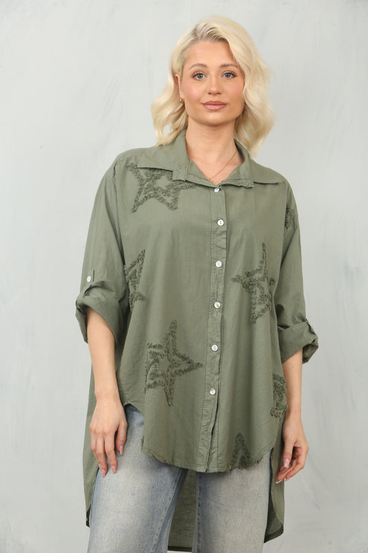 OVERHEMD MET STERBORDUURSEL - KHAKI