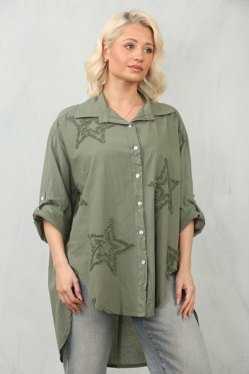OVERHEMD MET STERBORDUURSEL - KHAKI