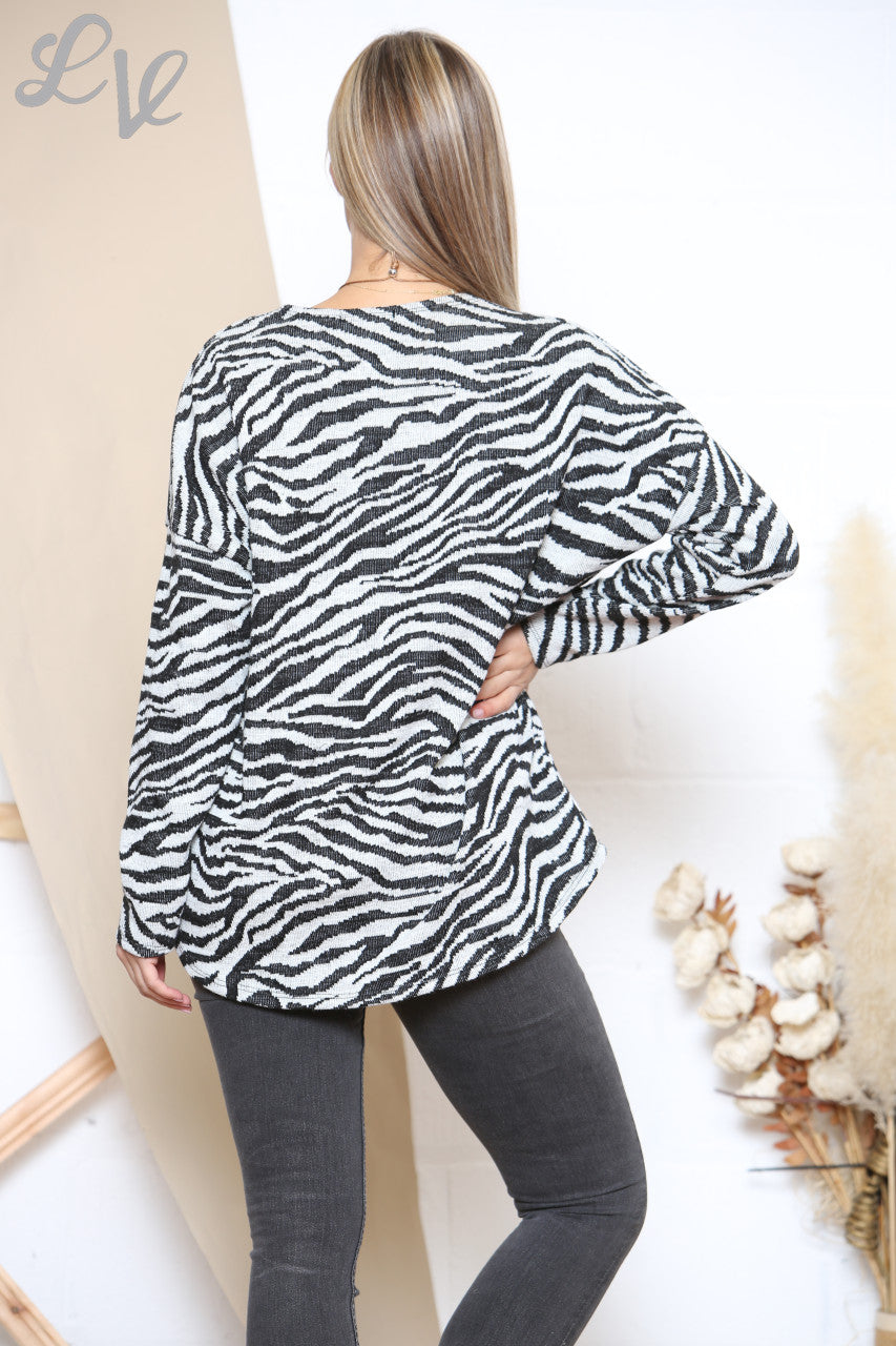 Dames Trui met Zebrastrepen en Lange Mouwen Wit