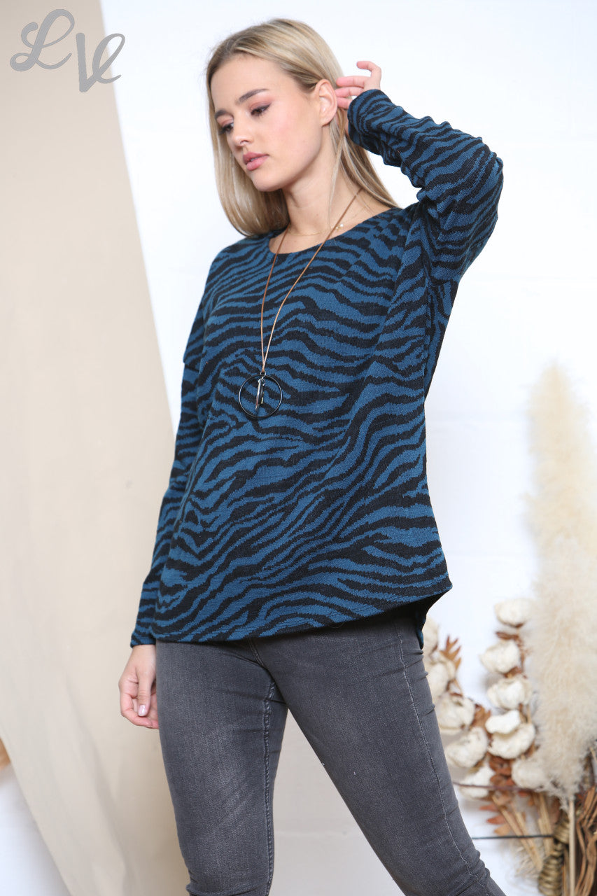 Dames Zebraprint Trui met lange mouwen Tealkleurig