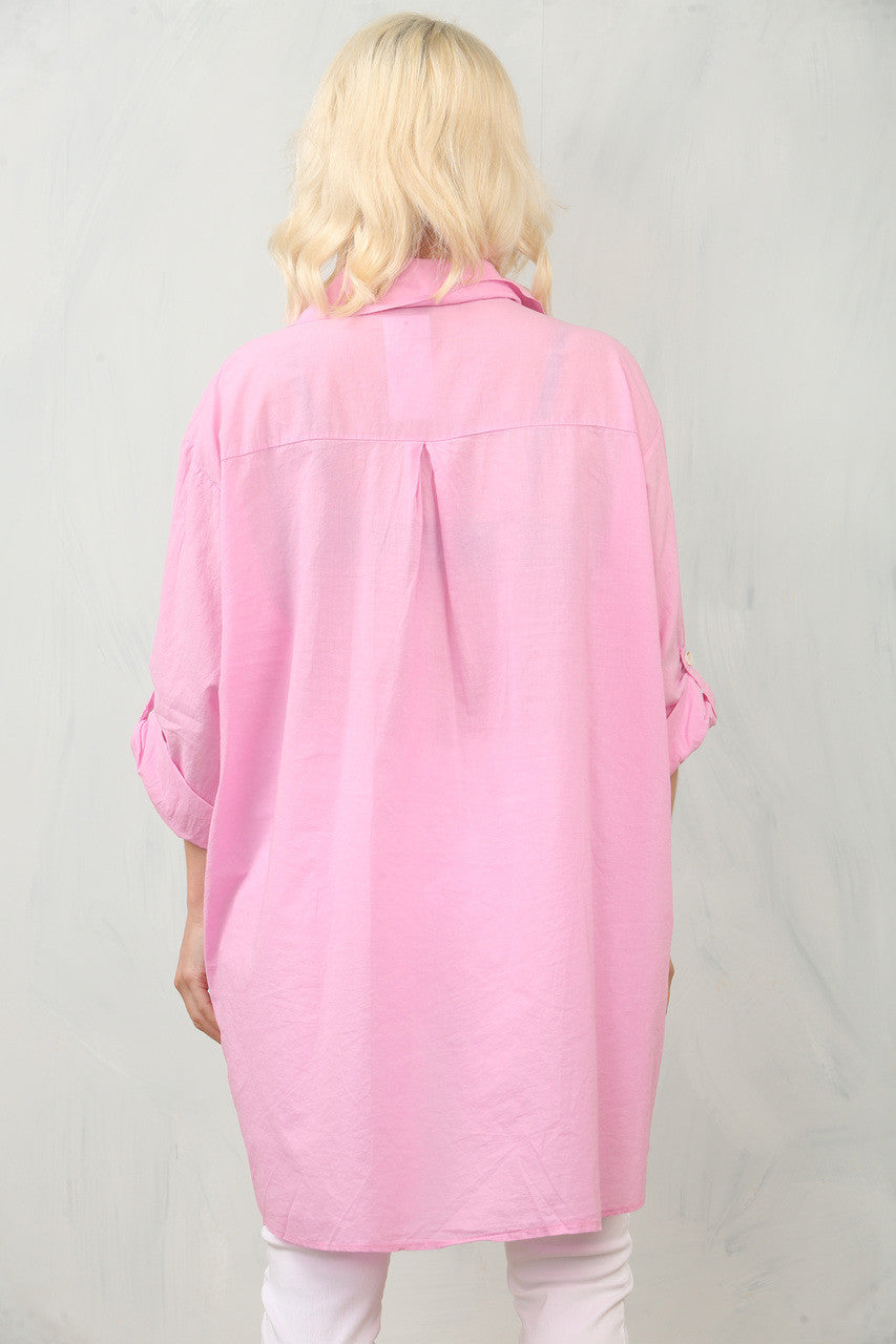 OVERHEMD MET OPGENAAIDE STER - ROZE