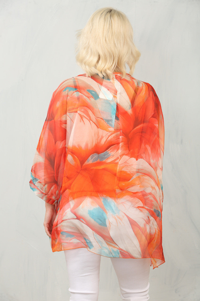 ABSTRACTE BLADPRINT LUCHTIGE CHIFFON BLOUSE MET TOP - ORANJE