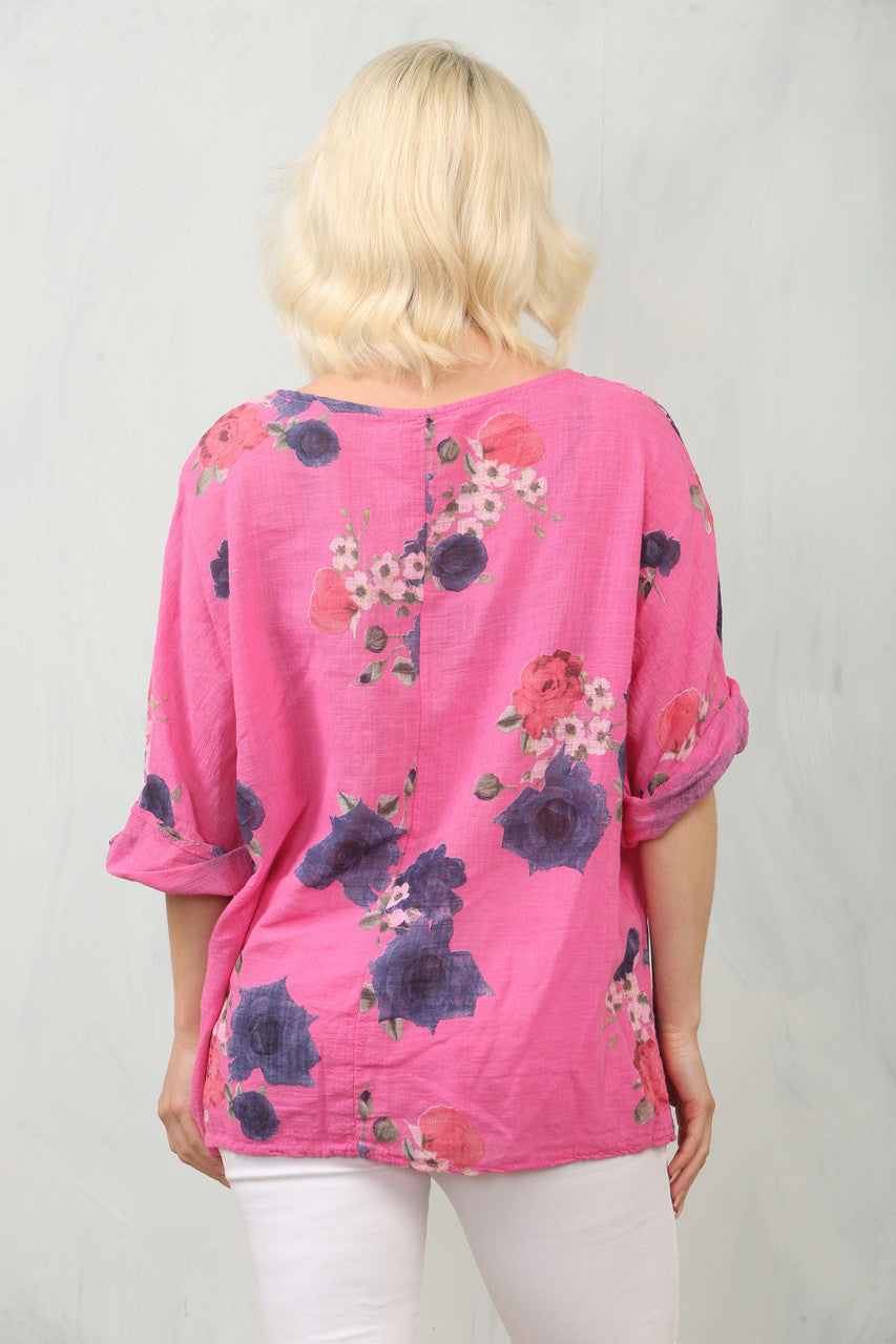 TOP MET ROZENPRINT - CERISE