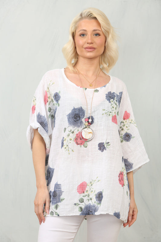 ROSES PRINT TOP - WHITE