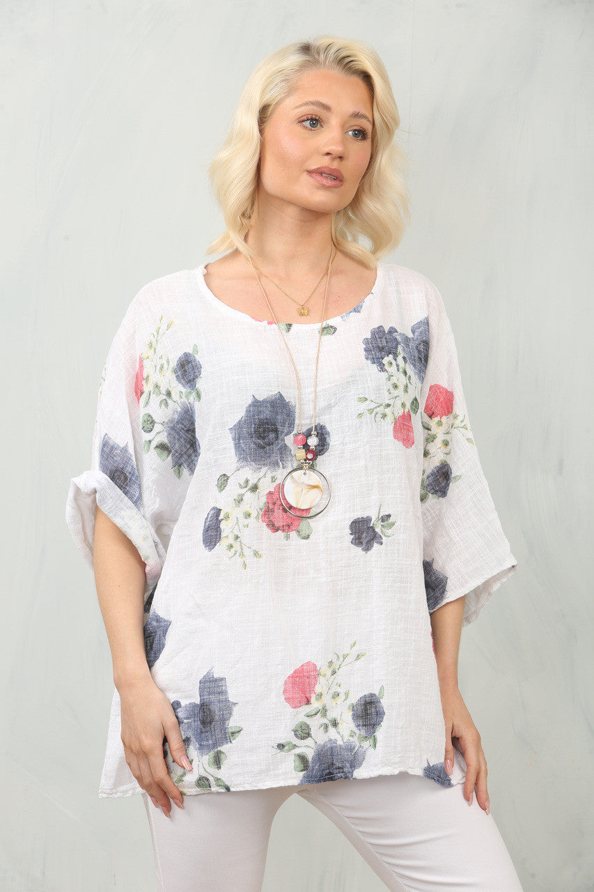TOP MET ROZENPRINT - WIT
