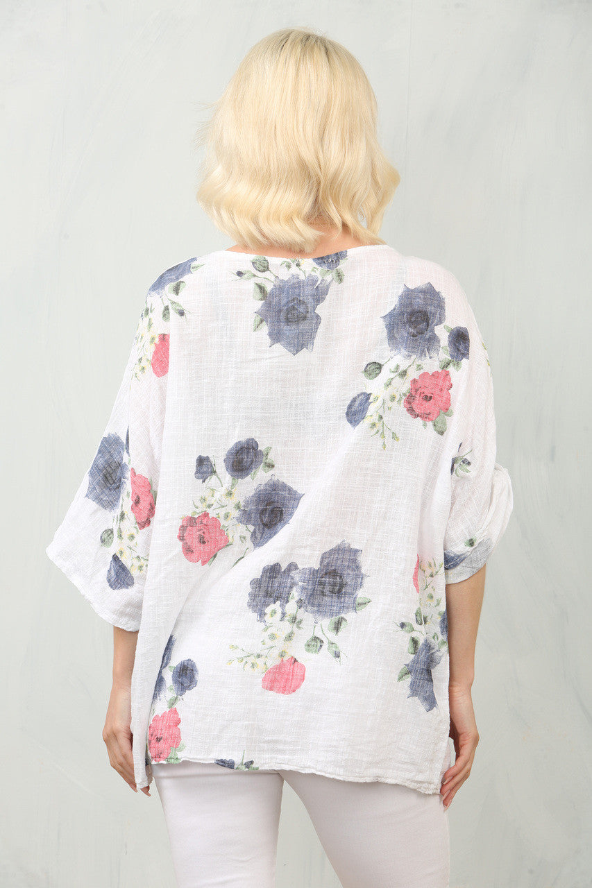 TOP MET ROZENPRINT - WIT