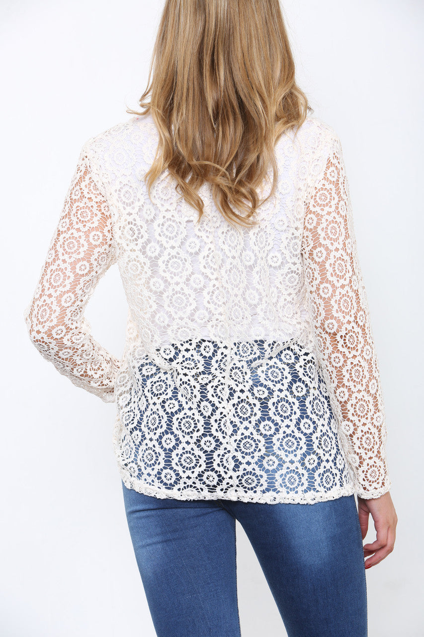 Ladies Lace Detail Long Sleeve Top White