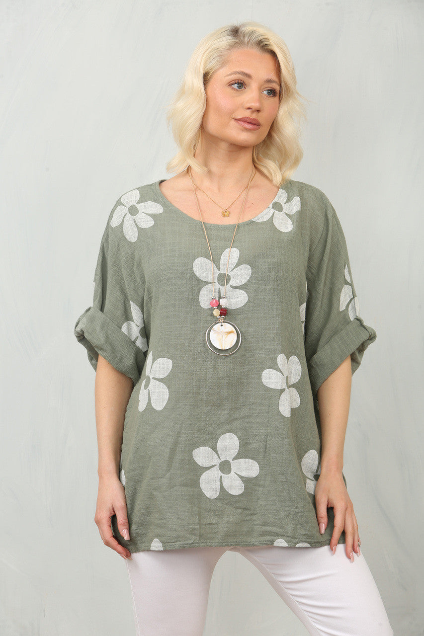 TOP MET MADELIEFJESPRINT - KHAKI