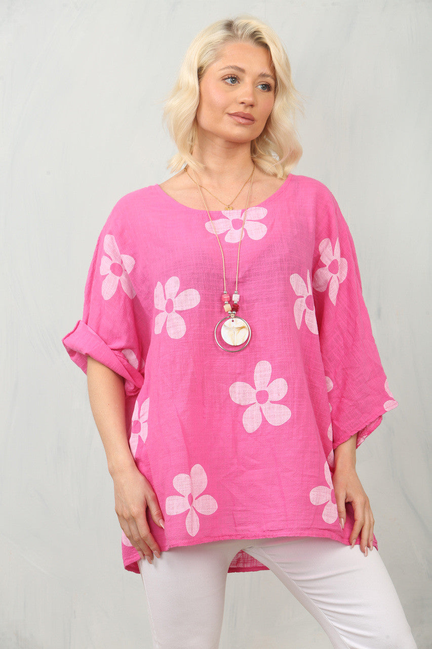 TOP MET MADELIEFJESPRINT - CERISE