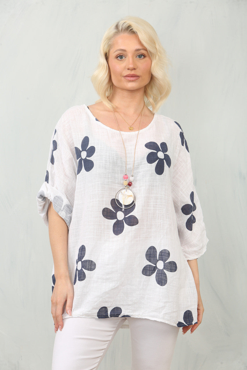 TOP MET DAISYPRINT - WIT