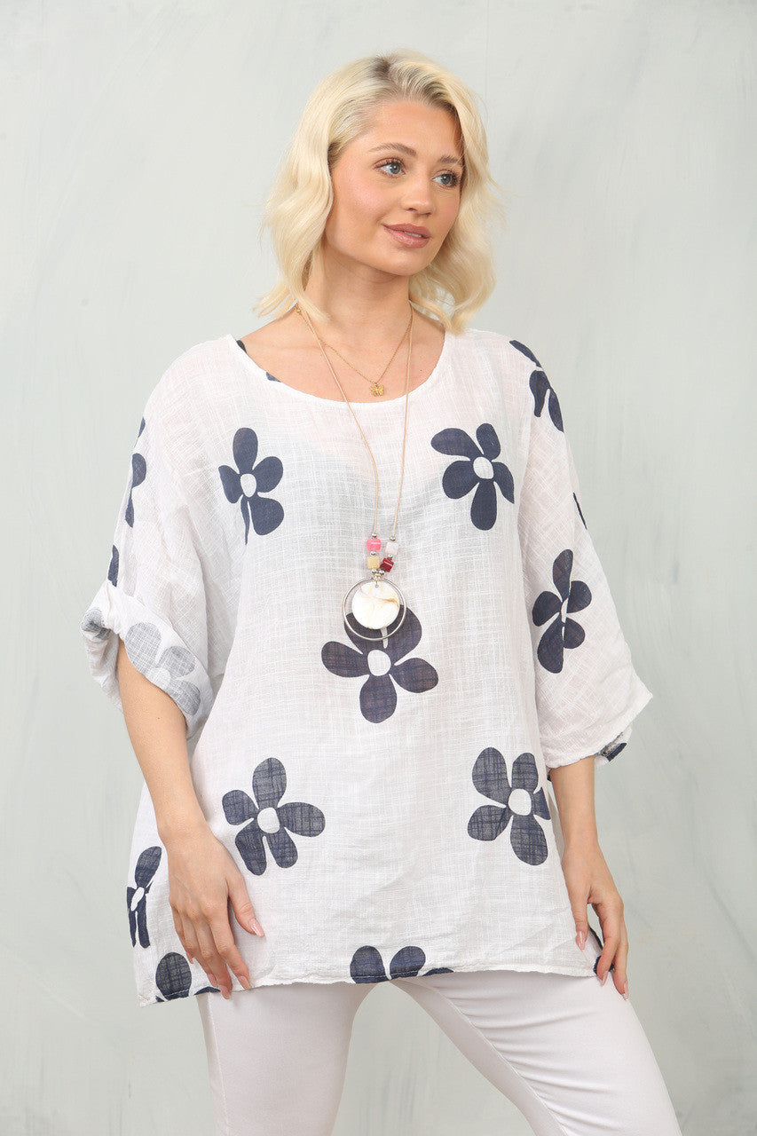 TOP MET DAISYPRINT - WIT