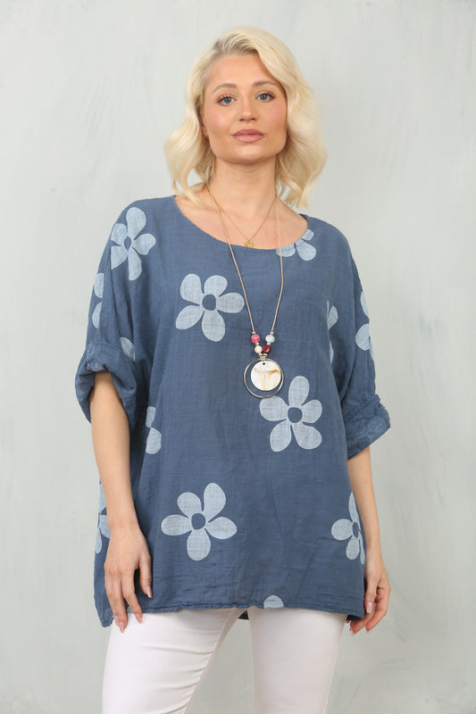 DAISY PRINT TOP - DENIM