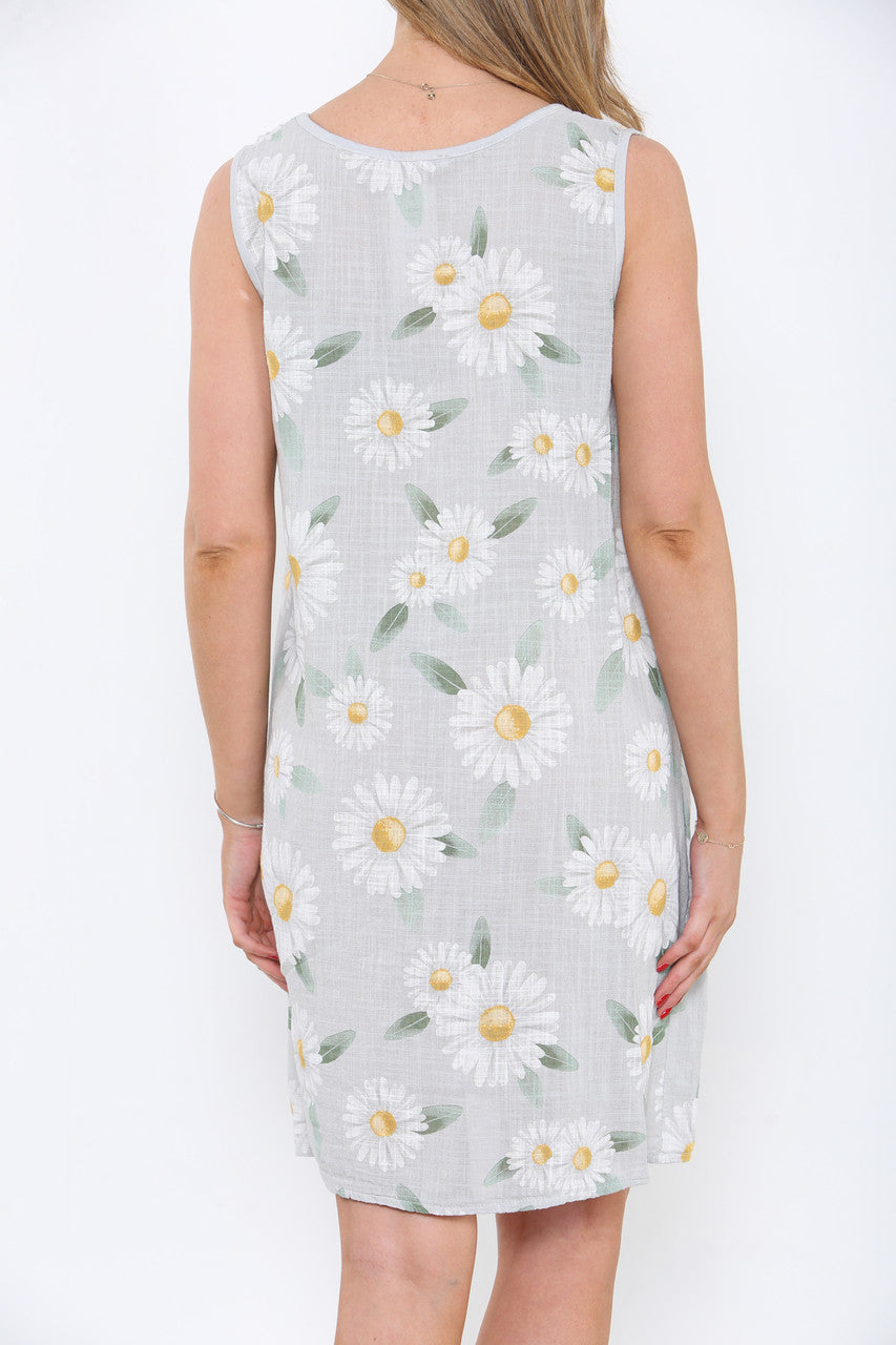 Dames mouwloze pinafore jurk met madeliefjesprint Grijs