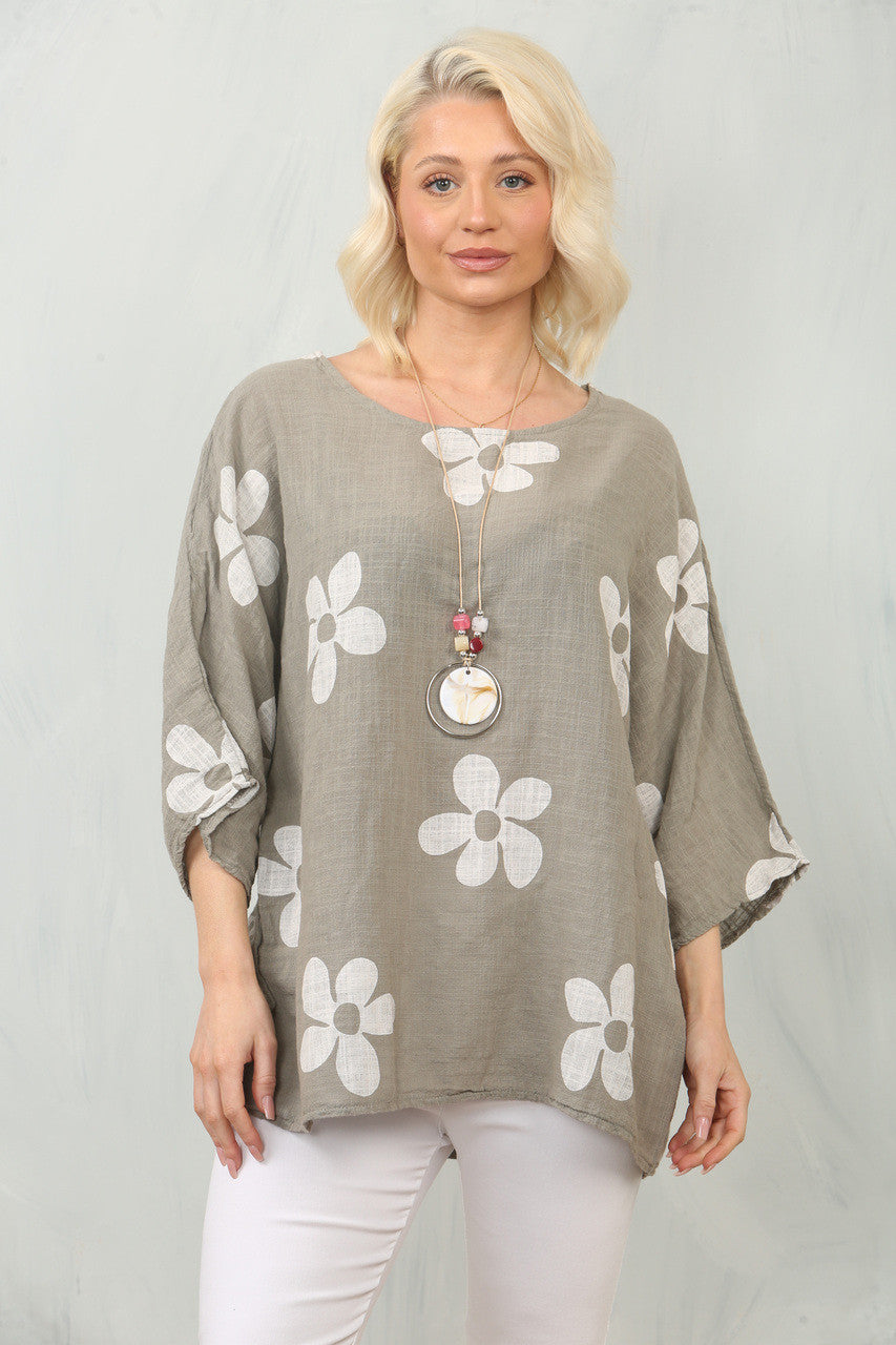 TOP MET MADELIEFJESPRINT - TAUPE