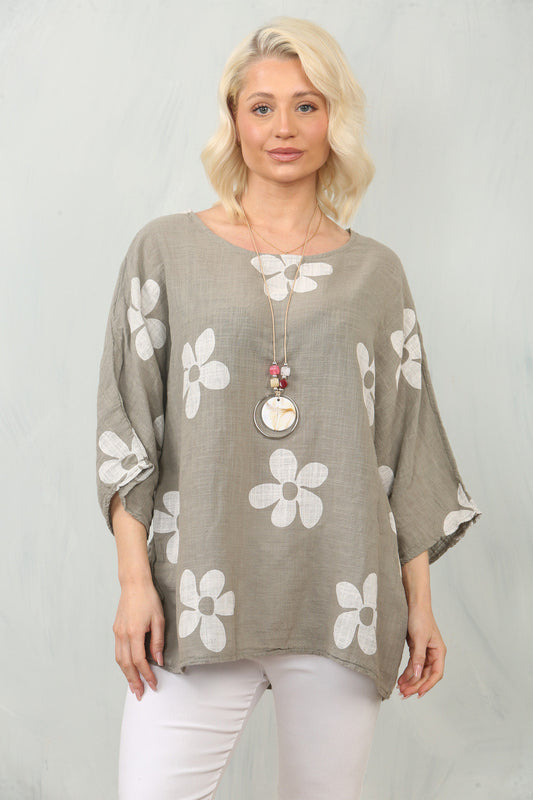 DAISY PRINT TOP - TAUPE