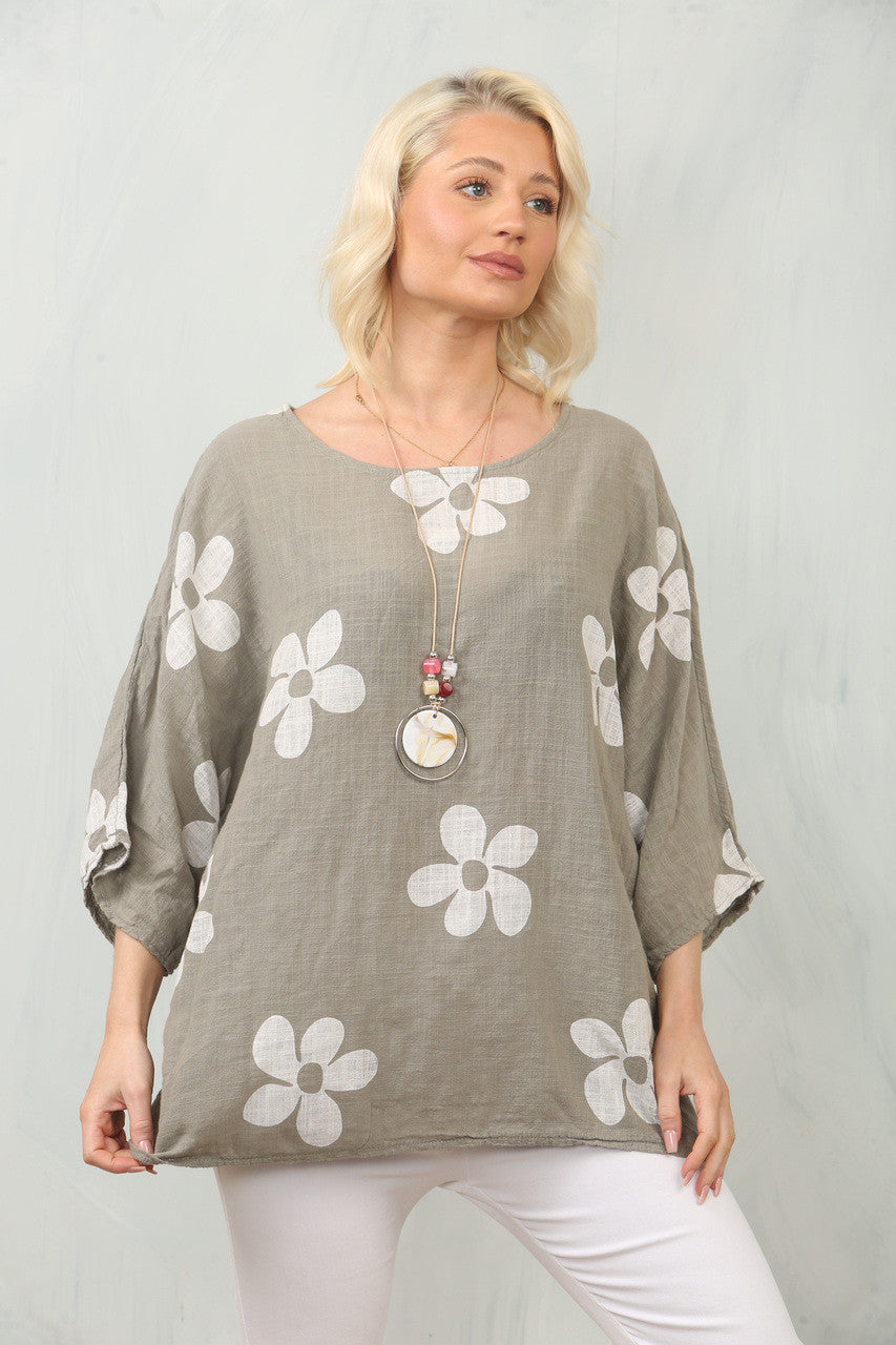 TOP MET MADELIEFJESPRINT - TAUPE