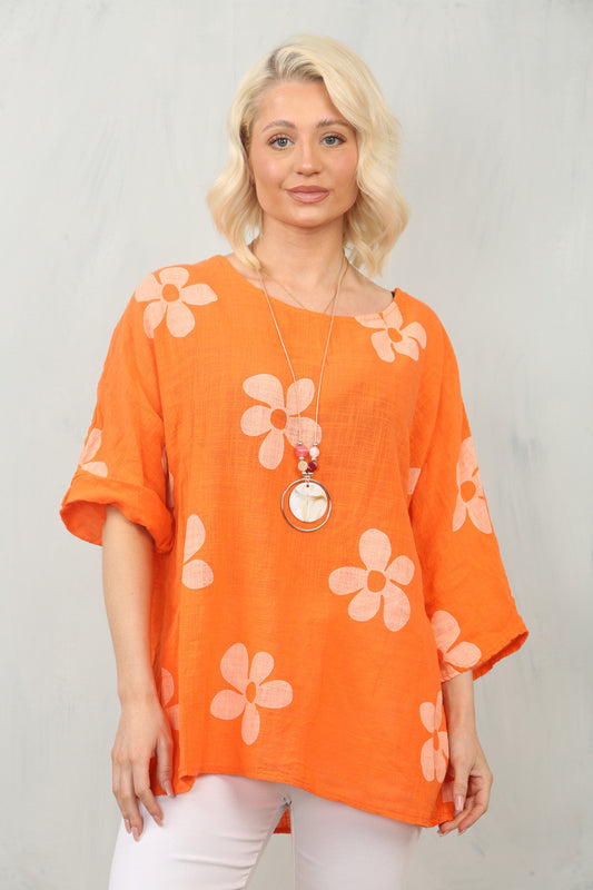 DAISY PRINT TOP - ORANGE