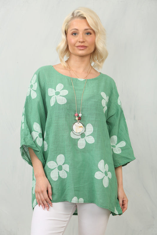 DAISY PRINT TOP - GREEN