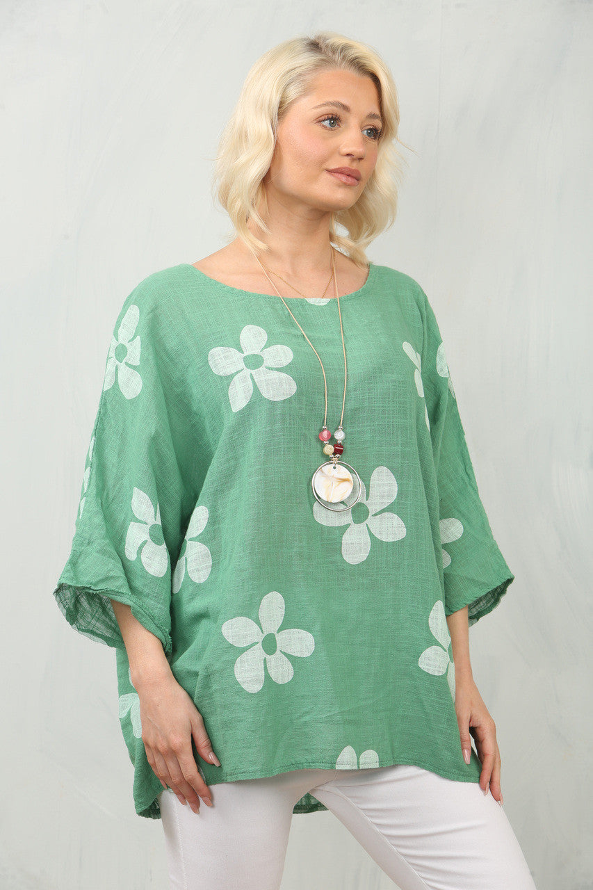 TOP MET MADELIEFJESPRINT - GROEN