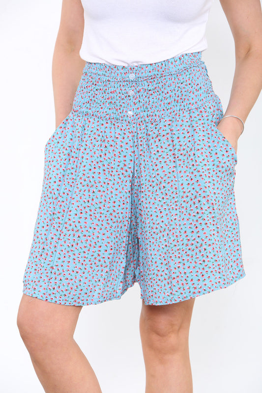 Dames Katoenen Ditsy Bloemen Geshirde 2-weg Short Lichtblauw