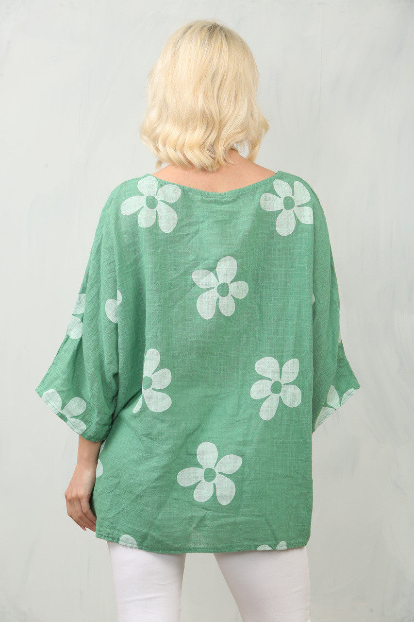 TOP MET MADELIEFJESPRINT - GROEN