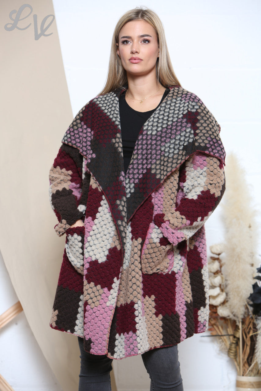 Dames Patchwork Print Watervaljas Bourgondië
