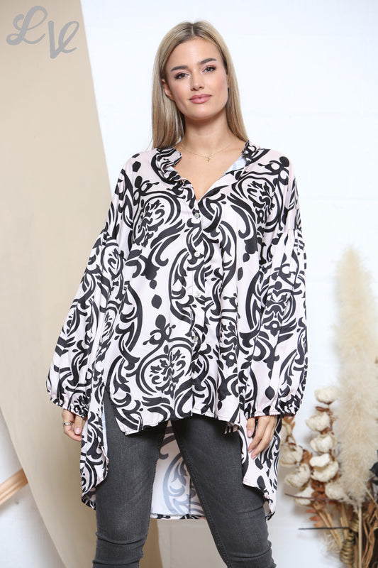 Damesshirt met Damastprint Wit