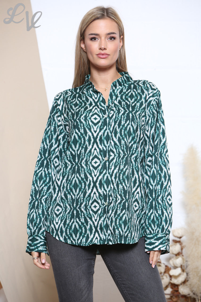 Ladies Diamond Print Shirt Green