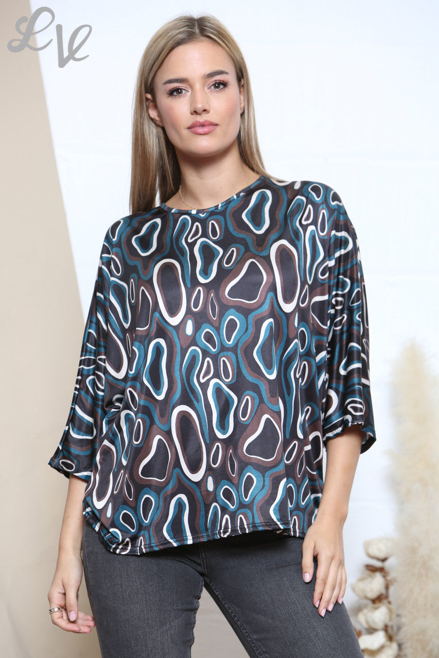 Ladies Circle Swirls Abstract Top Teal