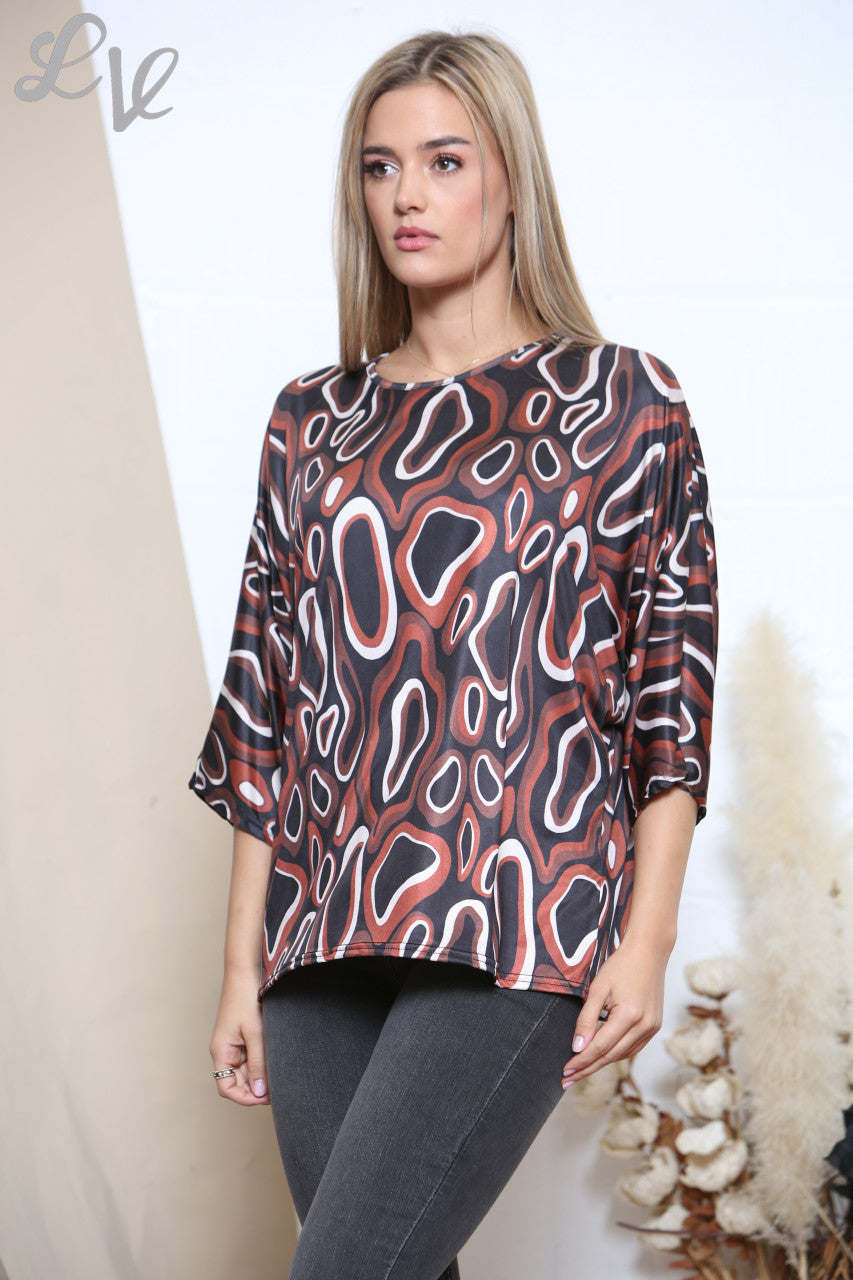 Ladies Circle Swirls Abstract Top Rust