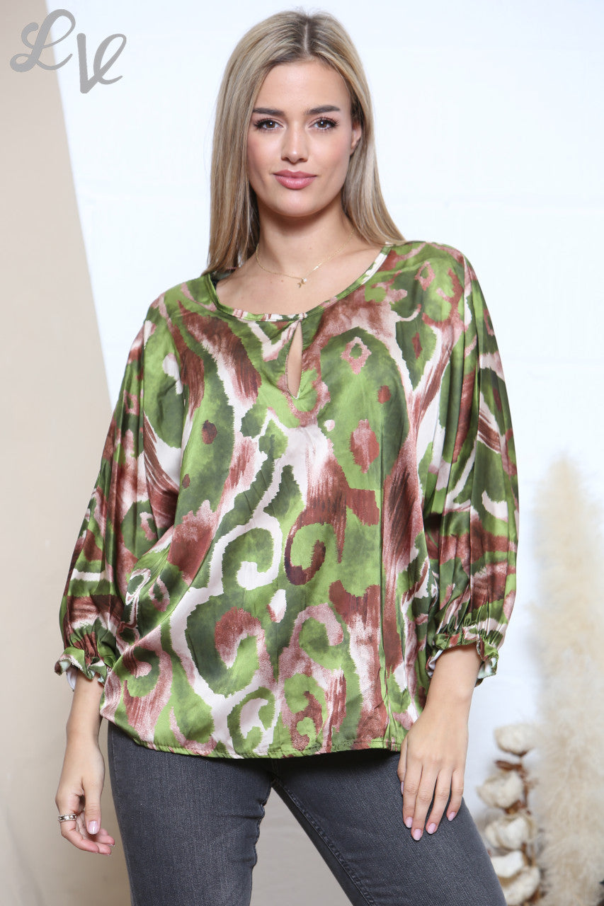 Ladies Swirl Abstract Blouse Green