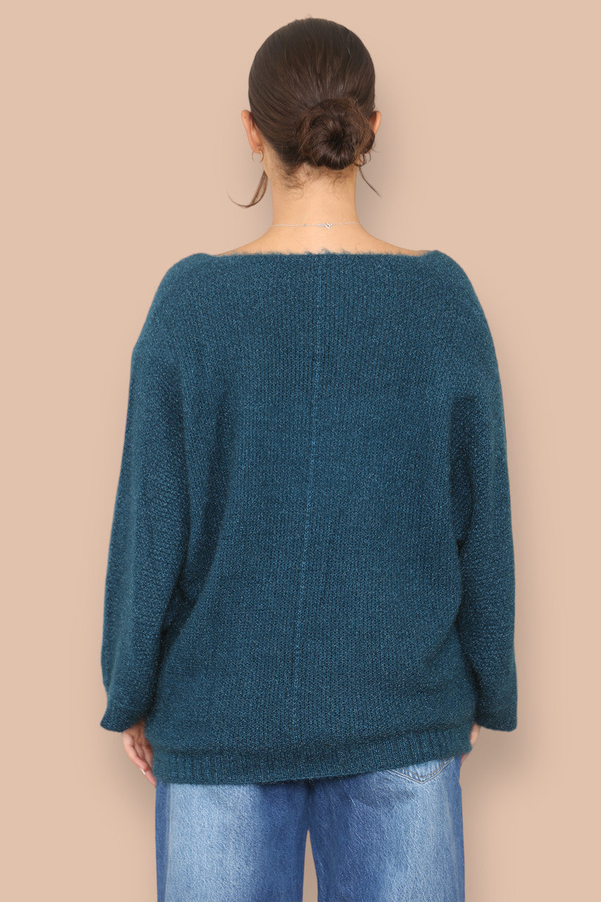 SOFT FLUFFY KNIT V-NECK JUMPER TEAL