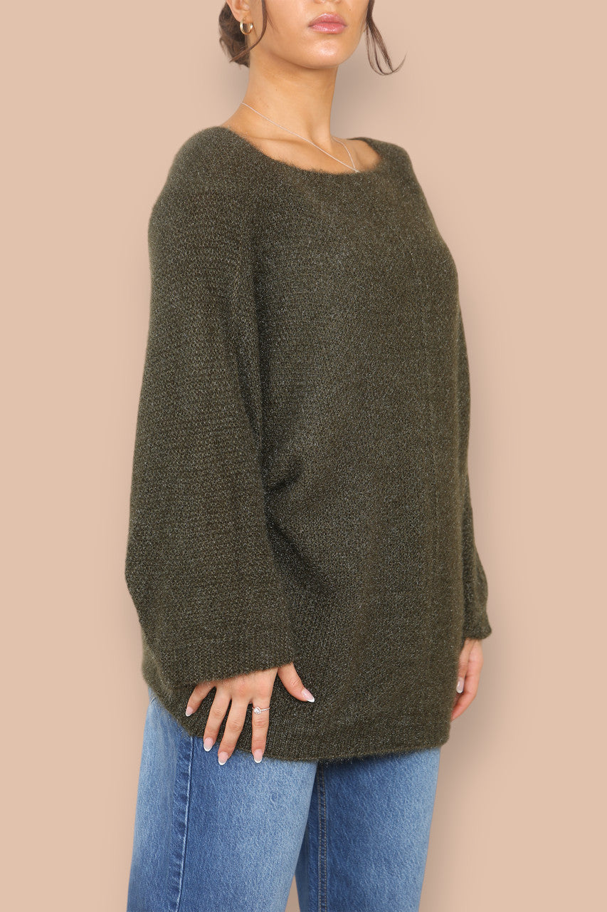 SOFT FLUFFY KNIT V-NECK JUMPER KHAKI